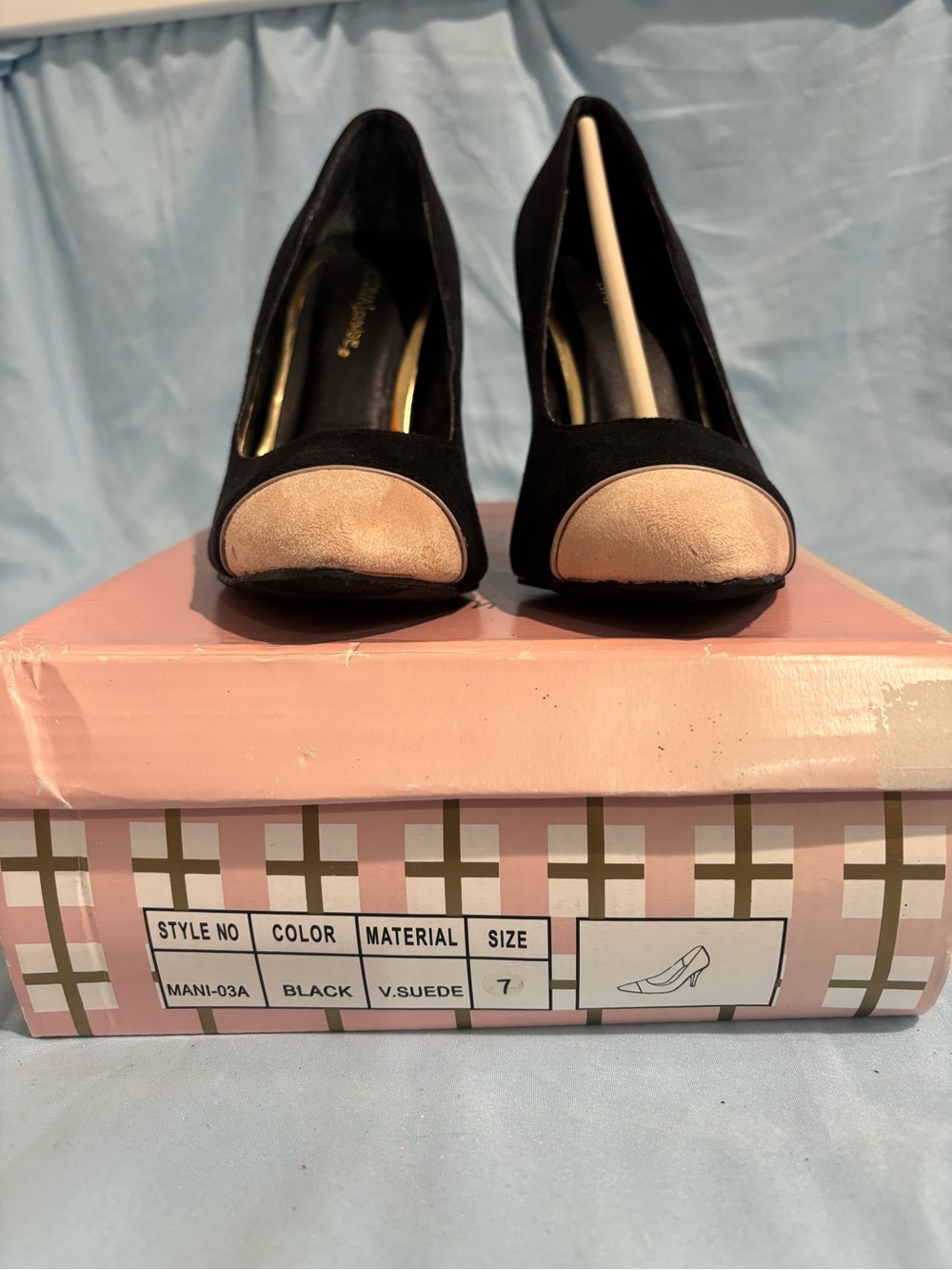Black Suede Heels with Blush Toe Cap - Women